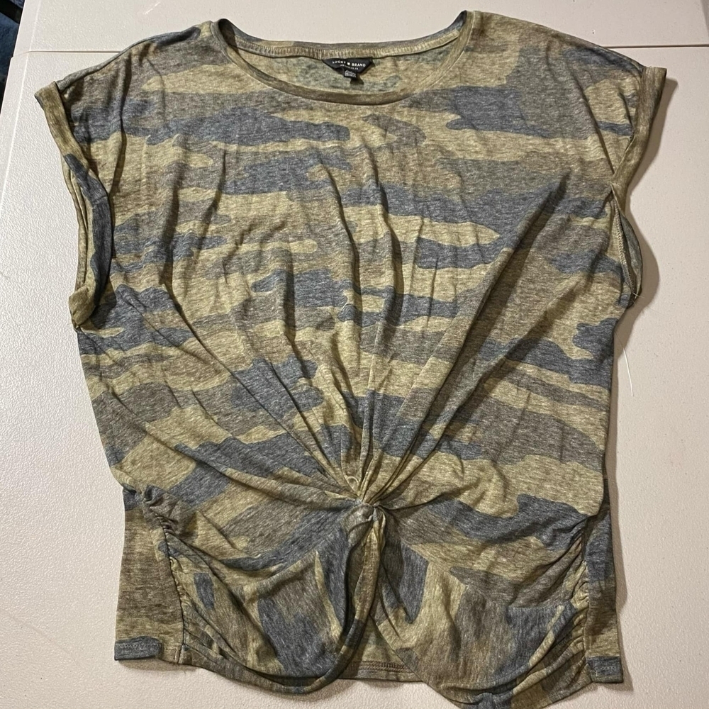 Lucky Brand Sleeveless Camo Camoflage Twist Knot Front Women's Large L Casual